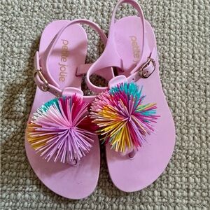 petite jolie Pink Kids Sandals with Multicolor Pom-Poms